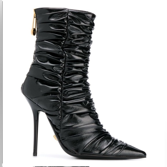 NIB Versace Safety Pin Ruched Ankle Booties Heels Black 37.5 - Picture 15 of 16